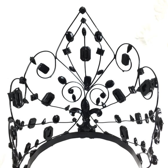 Crown Metal Headdress Goth Black Jeweled 10\